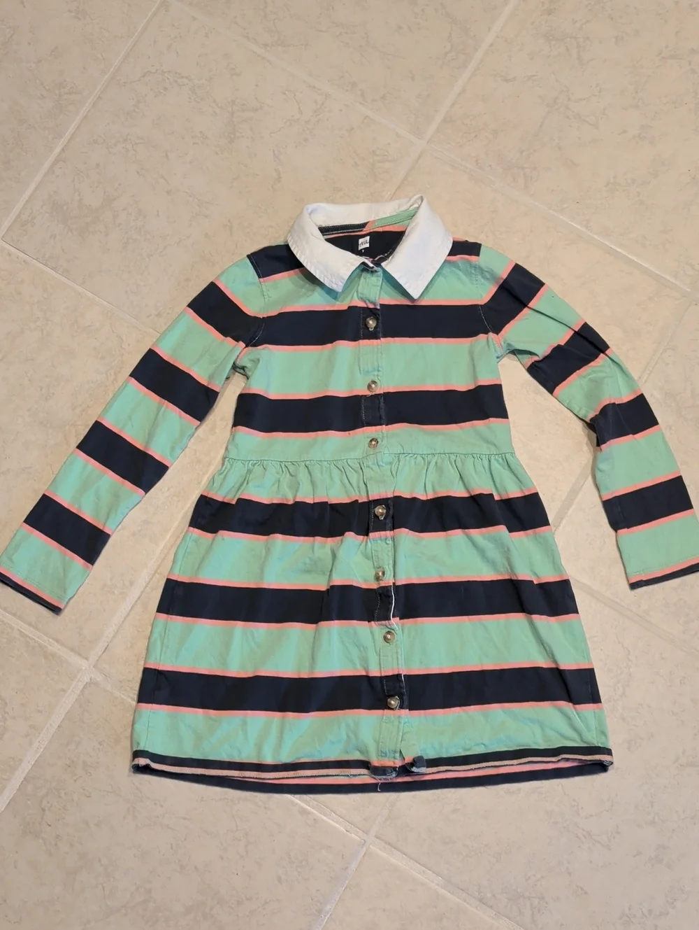 Tea Collection Long Sleeve Stripped Button Cotton Dress
